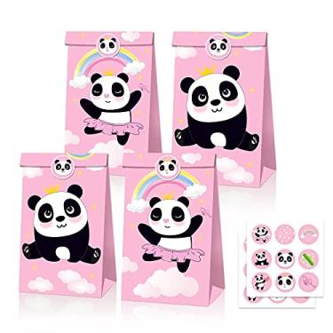 Imagem de Roaring Good Time 12 peças de sacolas de lembrancinha de panda rosa para meninas, suprimentos de festa de aniversário de panda rosa, suprimentos de festa de panda