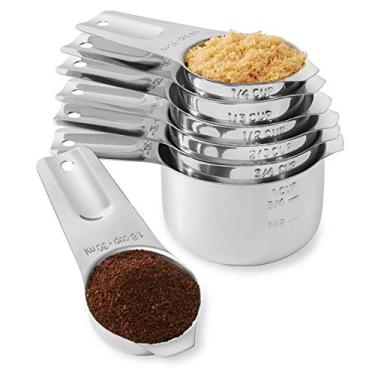 Imagem de Conjunto de copo medidor de aço inoxidável com 7 peças da Last Confection – Inclui colher de café de 1/8 xícara – Medidas para ingredientes secos e líquidos para cozinhar e assar