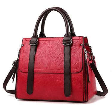 Imagem de Bolsa feminina de mão superior bolsa de couro grande transversal moda feminina bolsa de ombro bolsa com zíper, Vermelho