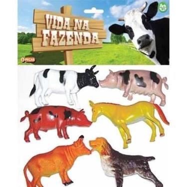 Imagem de Kit 6 Animal Borracha Fazenda Vaca Bode Jegue Porco Cão - Toys