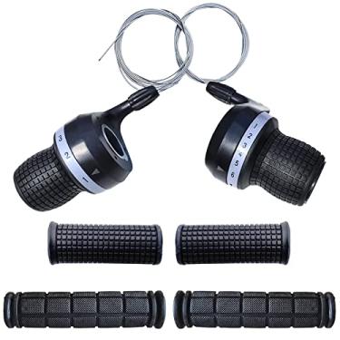 Imagem de 1 par de câmbios de engrenagem para bicicleta 3X7 Speed DIP compatível com bicicleta da marca Shimano e 1 par de guidão de bicicleta de borracha antiderrapante