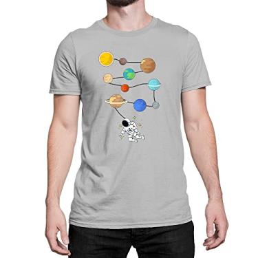 Imagem de Camiseta Planeta Planets Mundo Astronauta Algodão T-Shirt Cor:Cinza;Tamanho:M