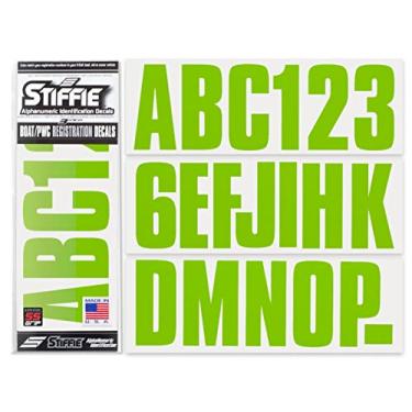 Imagem de Adesivos de identificação de número de registro alfa Stiffie Uniline Team Green Super Sticky de 7,6 cm para Sea-Doo Spark, barcos infláveis, canelados, hipalon/PVC, PWC e barcos.