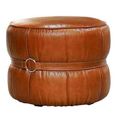 Imagem de Puff Decorativo Sala de Estar Rene Debrum Couro Caramelo - Gran Belo