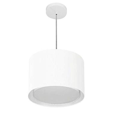 Imagem de Lustre Pendente Cilíndrico Duplo Cúpula Tecido 30/35x30 cm, Vivare Iluminação, Pendente4285 BR, Branco, Pequeno