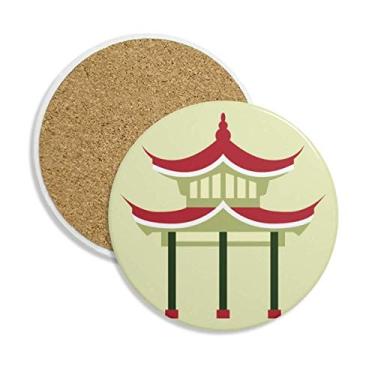 Imagem de Pavilion Caneca de porta-copos com padrão chinês, pedra absorvente de proteção de mesa