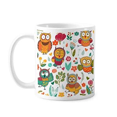Imagem de Flores plantas corujas pintura à mão caneca de cerâmica café porcelana copo talheres