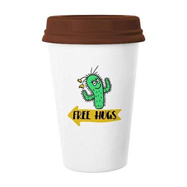 Imagem de Caneca de cerâmica Free Hugs Cactus Art Deco presente moderna caneca café bebendo vidro cerâmica copo tampa