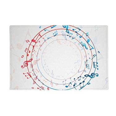 Imagem de DIYthinker Tapete redondo vermelho azul notas musicais piso antiderrapante porta de cozinha banheiro 40,64 x 60,96 cm