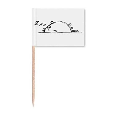 Imagem de Lazy Cat Lying Line Art Deco, presente moderno com bandeiras de palito de dentes, enfeite de festa