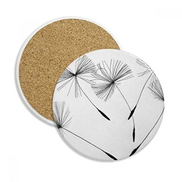 Imagem de Caneca de porta-copos de dente-de-leão branco cinza preto com proteção de mesa pedra absorvente