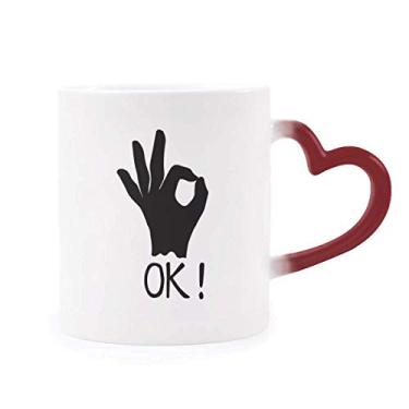 Imagem de Caneca OK Outline personalizada com gesto sensível ao calor Caneca vermelha que muda de cor