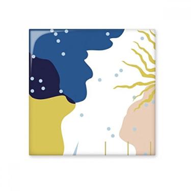 Imagem de Azulejo de cerâmica brilhante com arte abstrata azul e branco