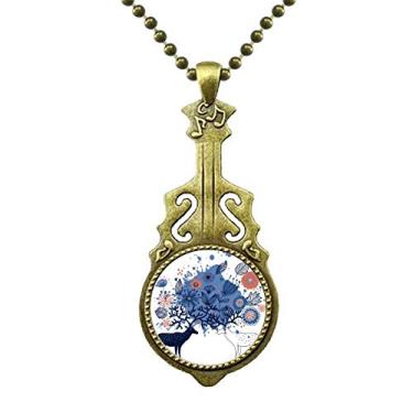 Imagem de DIYthinker Colar de alce para casal, alce, folhas, plantas, joias antigas, pingente de música