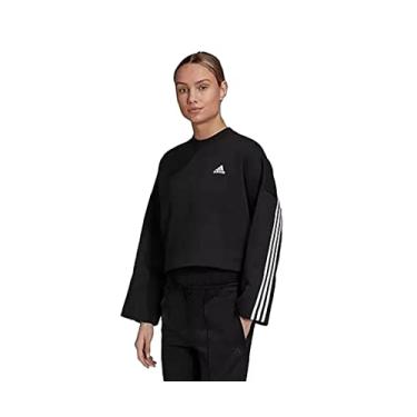 Imagem de adidas Moletom feminino de malha dupla com 3 listras preto médio