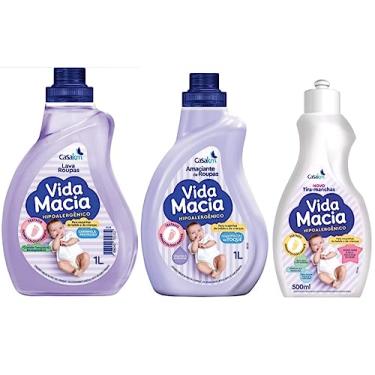 Imagem de Kit Bebê Vida Macia. Lava Roupa 1L, Amaciante Amêndoas 1L + Tira Manchas 500ml.