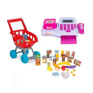 Imagem de Brinquedo Caixa Registradora Com Carrinho de Compras Infantil E Acessórios