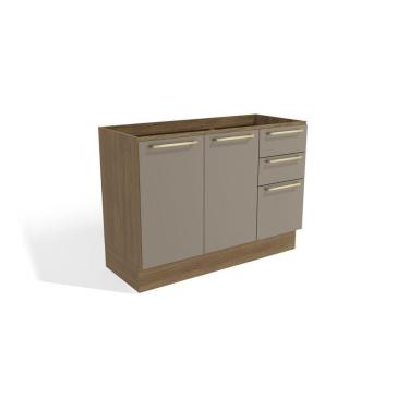 Imagem de Balcão de Pia 120cm 2 Portas 3 Gavetas Kappesberg Nogueira/Cinza