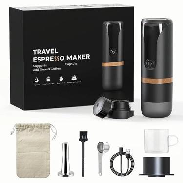 Imagem de Máquina de café expresso portátil 9 bar de pressão recarregável 2 em 1 pequena cafeteira de viagem compatível com cápsulas café moído perfeita para viagens, acampamento, caminhada, escritório, cozinha, preto