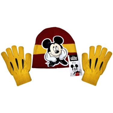 Imagem de Kit Inverno Infantil Personagem Mickey Mouse - Vermelho E Amarelo - Disney : Touca / Gorro + Luvas