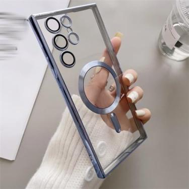 Imagem de Capas de telefone transparentes magnéticas luxuosas para Samsung Galaxy S23 Ultra S22 Plus Chapeamento TPU Soft Case Capa de lente, S azul, para Samsung S22
