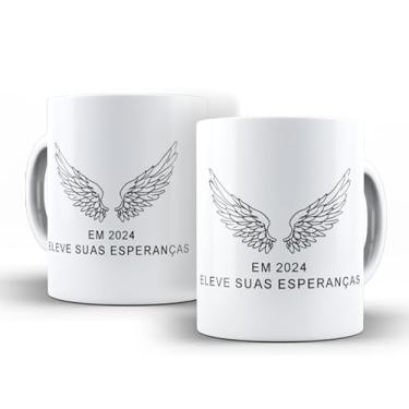 Imagem de Caneca cerâmica branca ano novo minimalista com frase em 2024 eleve suas esperanças