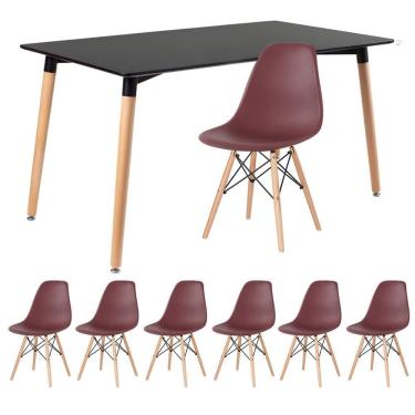 Imagem de KIT - Mesa de jantar retangular Eames 80 x 140 cm preto + 6 cadeiras Eiffel DSW