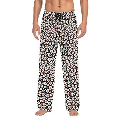 Imagem de Wudan Calça de pijama masculina leopardo jaguar preta calças de pijama calças de pijama com bolsos P, Oncinha, onça, preto, GG