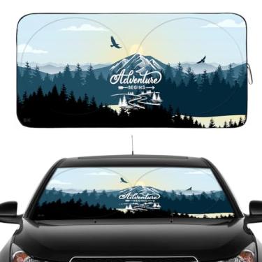 Imagem de Gven Para-brisa para-sol, pára-brisa dianteiro para carro, pára-brisa dianteiro automotivo bloqueia os raios UV (floresta, grande)