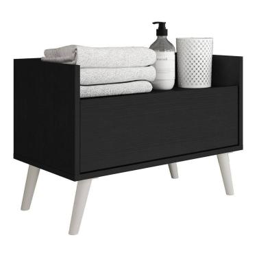Imagem de Gabinete Armário Banheiro 80 cm c/ Pés Retrô Multimóveis Preto/Branco