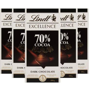 Imagem de Kit Com 5Und Chocolate Suiço Lindt Excellence Dark 70% 100G