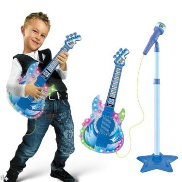 Imagem de Guitarra Infantil Com Microfone E Pedestal Dm Toys Azul - Dm Toys