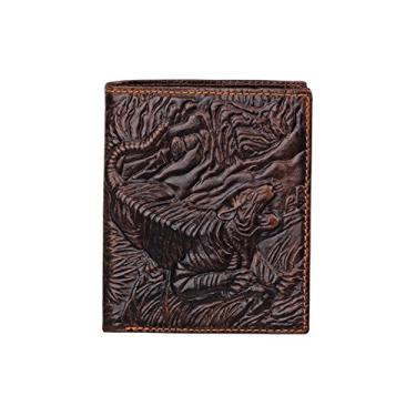 Imagem de Carteira masculina de couro, porta-cartão de crédito Manyip dobrável, bolso para moedas, carteira com proteção contra roubo RFID. Material de proteção selecionado. Padrão de leão.