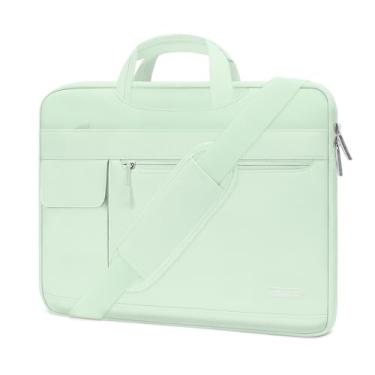 Imagem de MOSISO Bolsa de ombro para laptop compatível com MacBook Air/Pro, notebook de 13 a 13,3 polegadas, compatível com MacBook Pro de 14 polegadas 2023-2021 A2779 M2 A2442 M1, capa de pasta com aba de poliéster, verde melada