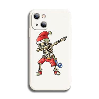 Imagem de Capa compatível com iPhone 14 Plus para homens e mulheres, linda capa de silicone com esqueleto fofo em terno de Papai Noel de Natal com design Dab Move, capa protetora de silicone macio para iPhone