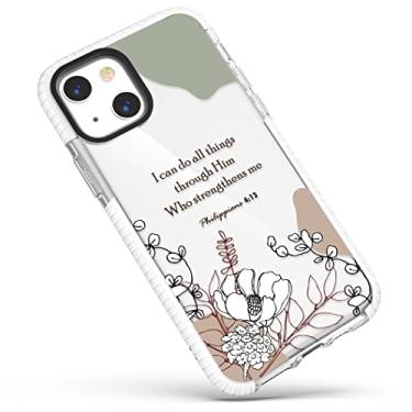 Imagem de frepstudio Capa protetora macia para iPhone 15 Versículos da Bíblia para meninas e mulheres, flores florais inspiradoras Filipenses 4:13 Citações do Senhor Cristão Capa protetora macia compatível com