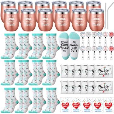Imagem de Tioncy 60 peças presente de enfermeira a granel para enfermeiras kit de sobrevivência copos meias carretéis crachá cartões novidades presentes de Natal para mulheres enfermeiras enfermeiras graduadas