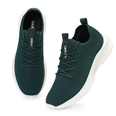 Imagem de VAMJAM Tênis de corrida masculino, moderno, leve, respirável, tricotado, cadarço, malha, caminhada, treino, casual, esportivo, Verde escuro022, 46