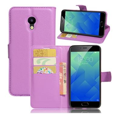Imagem de Capa carteira MEIZU M5, capa carteira flip de couro PU premium com compartimento para cartão, suporte e fecho magnético [capa interna à prova de choque de TPU] Compatível com MEIZU M5