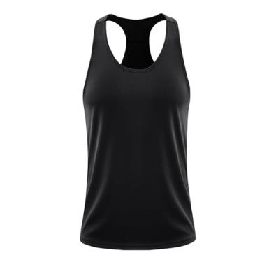 Imagem de Camiseta regata masculina de compressão de cor sólida para treino de emagrecimento com costas nadador, Preto, 3G