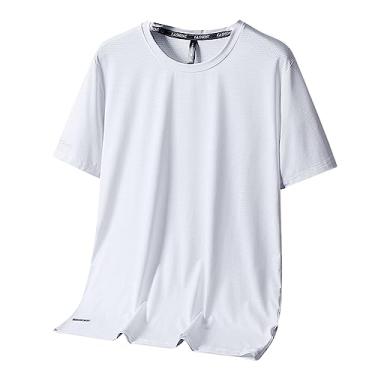Imagem de Camiseta atlética masculina, de manga curta, respirável, lisa, lisa, elástica, adequada para a pele, Branco, 7G