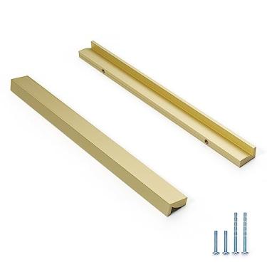 Imagem de YONFIAFIT Pacote com 8 puxadores de dedo de barra longa de 20,32 cm para armário, guarda-roupa, cozinha, gaveta, armário, maçanetas longas de perfil de alumínio dourado, 3745