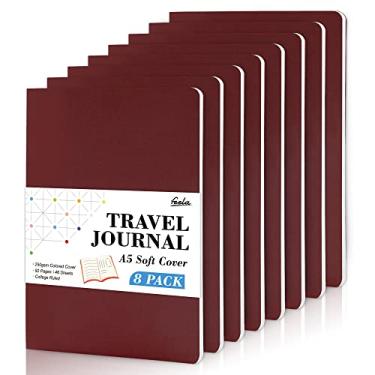 Imagem de Pacote com 8 cadernos de capa macia Feela para o trabalho, diário de viagem forrado para mulheres homens, caderno de anotações, material escolar, escrita de negócios, 20,8 cm x 14 cm, A5, vinho