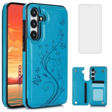 Imagem de Capa de telefone para Samsung Galaxy S24 Plus S24+ 5G com protetor de tela de vidro temperado suporte para cartão capa carteira flip couro celular acessórios S24plus 24S + S 24 24+ 2024, 6,7 polegadas