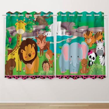 Imagem de Cortina Infantil Decoração 2,60x1,50 Temática Animais Safari Rosa