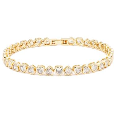 Imagem de Lavencious Elegante pulseira Tannis de 18 cm adornada com zircônia cúbica AAA em forma de coração brilhante para mulheres, 7, Latão, Zircônia cúbica
