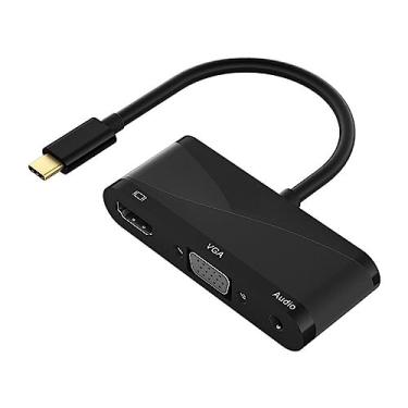 Imagem de suckoo Substituição 3 em 1 USBC para HDMI VGA 3.5 Hub de ancoragem de áudio 1 em 2 saídas, compatível com laptop Host Mac TYPEC externo HDMI TV monitor projetor cabo conversor divisor 1080p