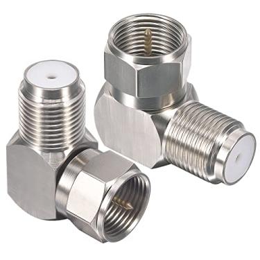 Imagem de Conector extensor de cabo coaxial RG6 atualizado tipo F cabo coaxial conector de ângulo reto adaptador F macho para fêmea adaptador rápido para cantos apertados, montado na parede, cabos de TV 90 graus pacote com 2