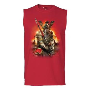 Imagem de Camiseta masculina Apocalypse Reaper Muscle Fantasy Skeleton Knight with a Sword Medieval Legendary Creature Dragon Wizard, Vermelho, M