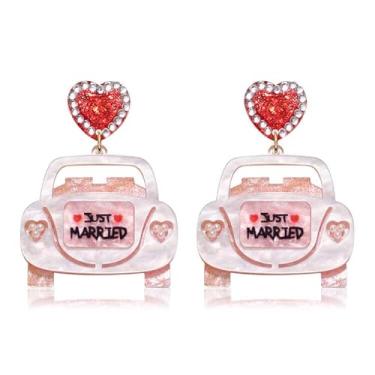 Imagem de ELEARD Brincos femininos Just Married de acrílico para lua de mel, presente de festa de despedida de solteira, Zinco